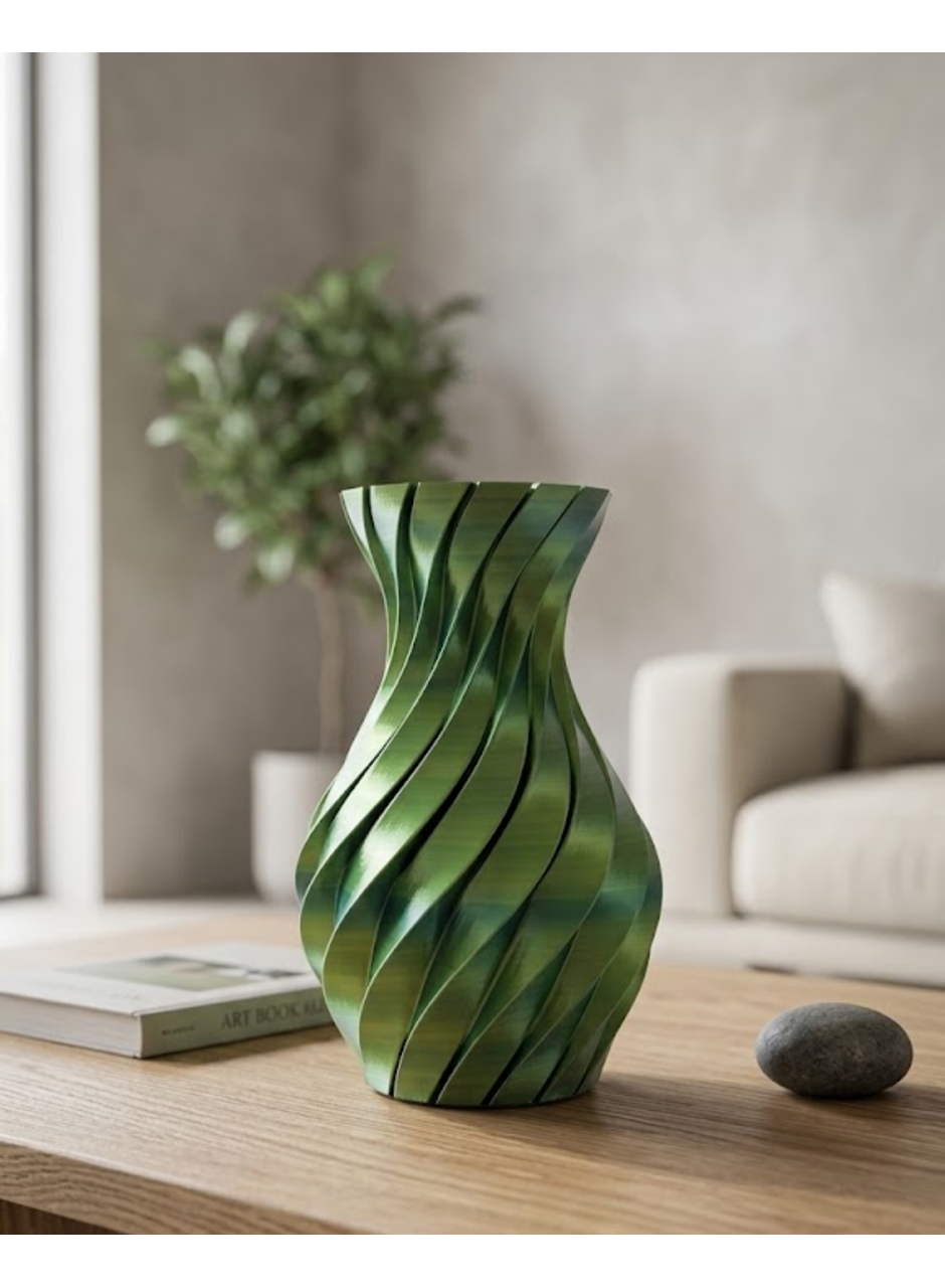 3D Spiral Yeşil Vazo Modern Tasarım Dekoratif Ev Aksesuarı