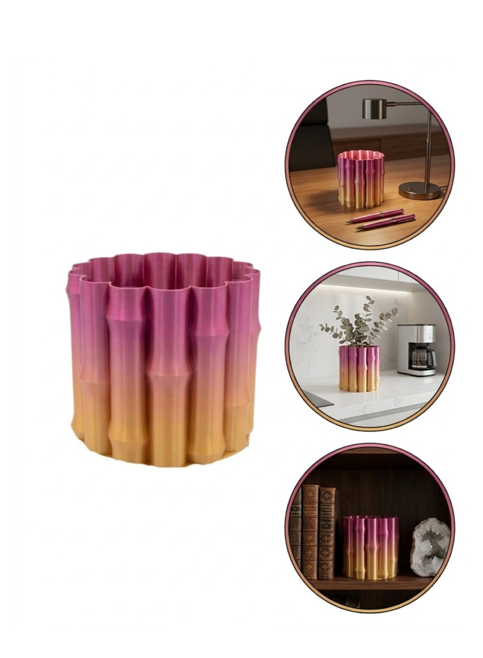 Modern 3D Baskı Mor Sarı Vazo Ev Ofis Dekorasyon Şık Tasarım