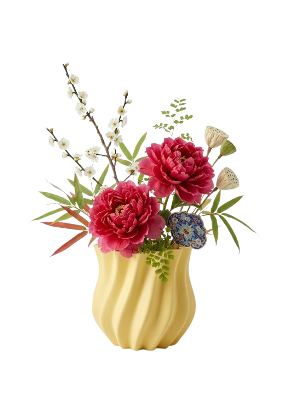 Sarı Kıvrımlı 3D Vazo Estetik Modern Ev ve Ofis Dekoru