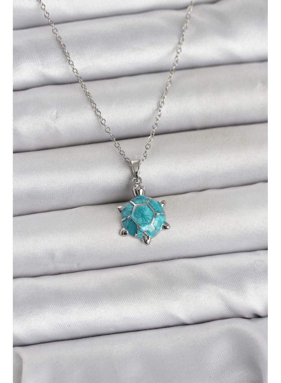 316L Çelik Zincir Gümüş Renk Kaplumbağa Model Kadın Kolye