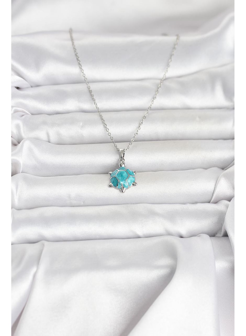 316L Çelik Zincir Gümüş Renk Kaplumbağa Model Kadın Kolye