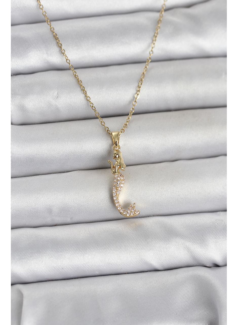 316L Çelik Zincir Gold Renk Zirkon Taşlı Deniz Kızı Model Kadın Kolye