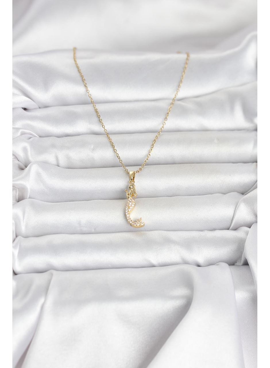 316L Çelik Zincir Gold Renk Zirkon Taşlı Deniz Kızı Model Kadın Kolye