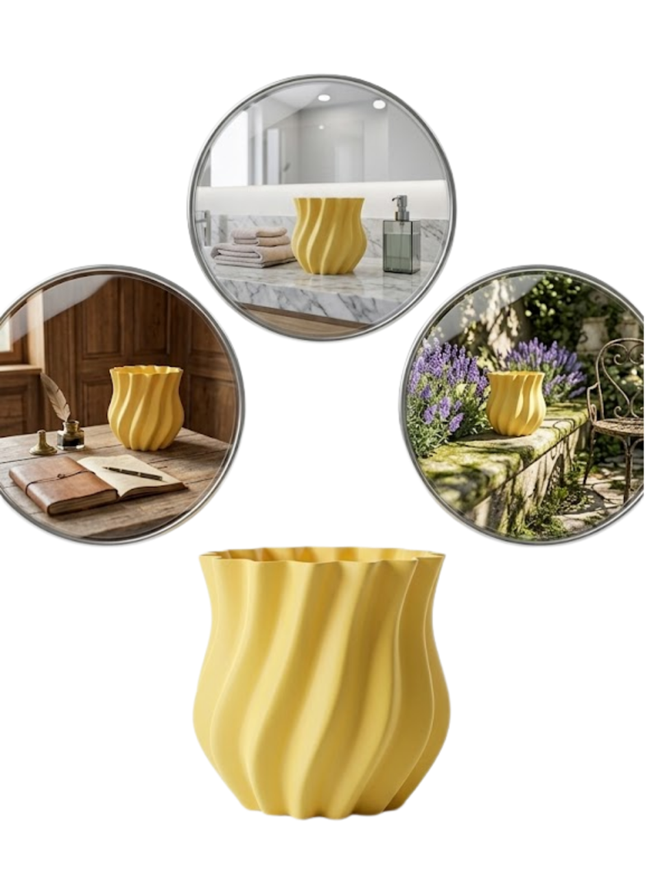 3D Kıvrımlı Sarı Vazo Modern Dekoratif Ev Aksesuarı Şık Tasarım
