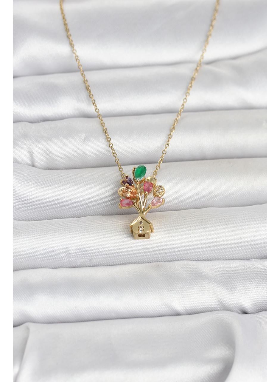 316L Çelik Zincir Gold Renk Uçan Balon Ev Figür Kadın Kolye