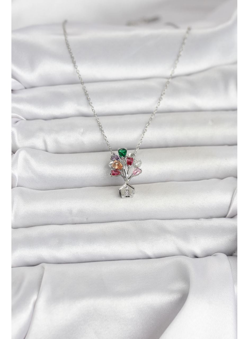 316L Çelik Zincir Gümüş Renk Uçan Balon Ev Figür Kadın Kolye