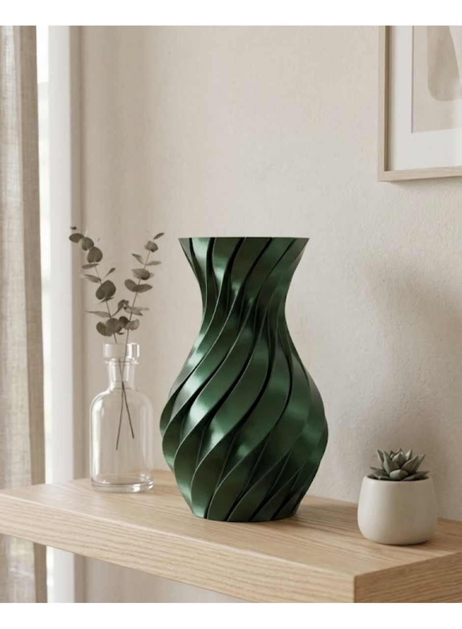 3D Spiral Yeşil Vazo Modern Tasarım Dekoratif Ev ve Ofis Aksesuarı