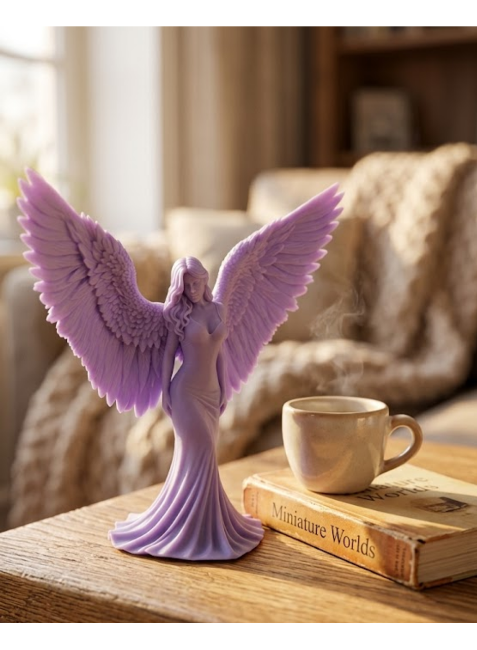 Lila Melek Biblo 3D Dekoratif Angel Figür Ev Aksesuarı