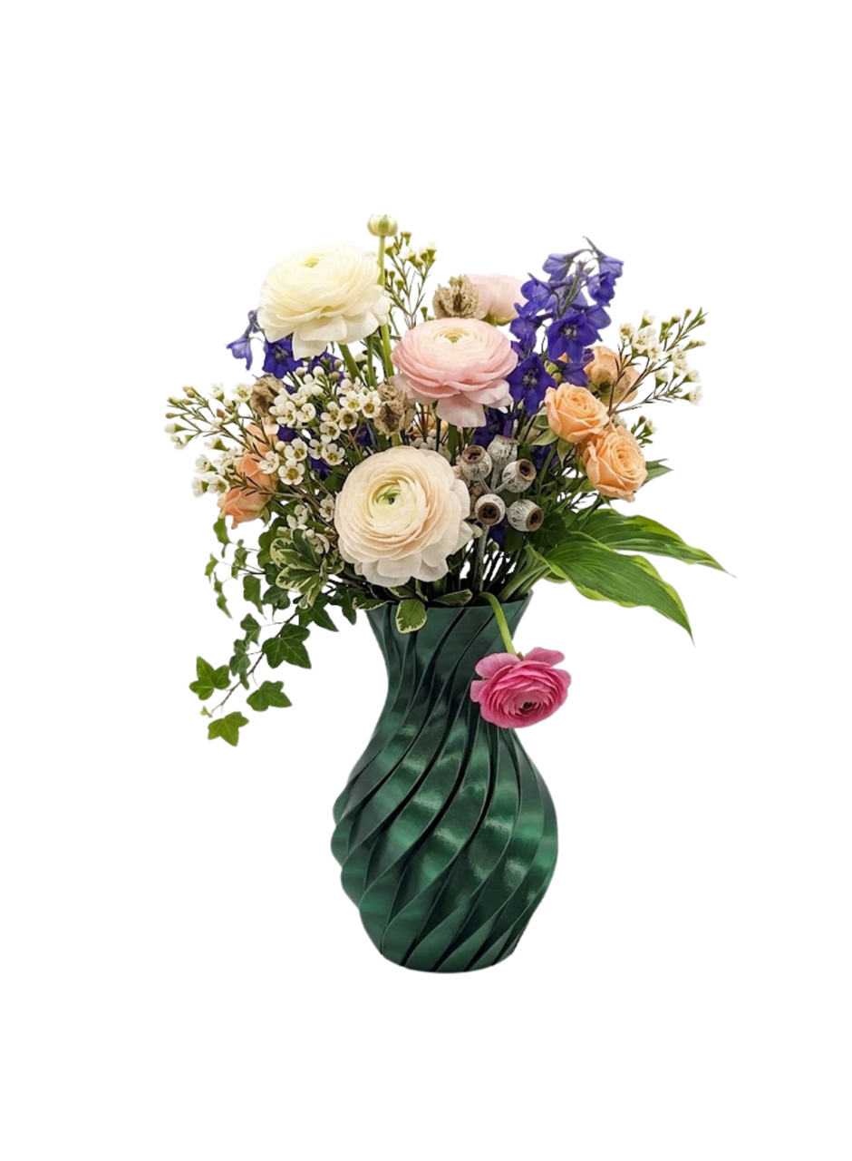 3D Spiral Yeşil Vazo Modern Tasarım Dekoratif Ev ve Ofis Aksesuarı