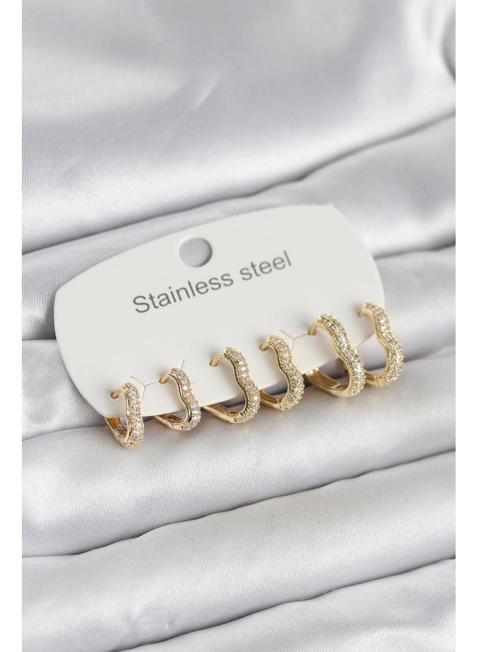 316L Çelik Gold Renk 6'lı Set Kalp Form Kadın Küpe