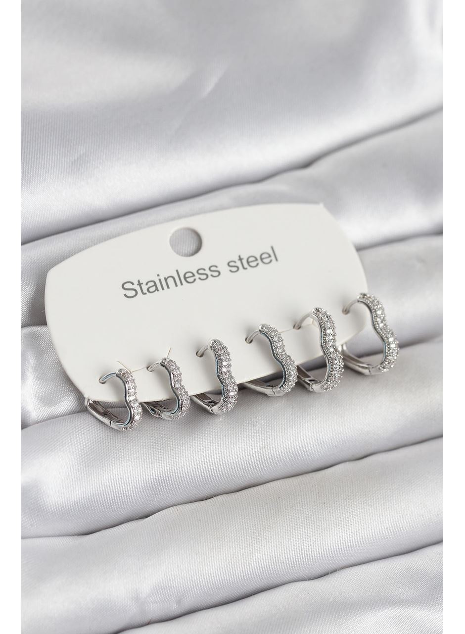 316L Çelik Gümüş Renk 6'lı Set Kalp Form Kadın Küpe