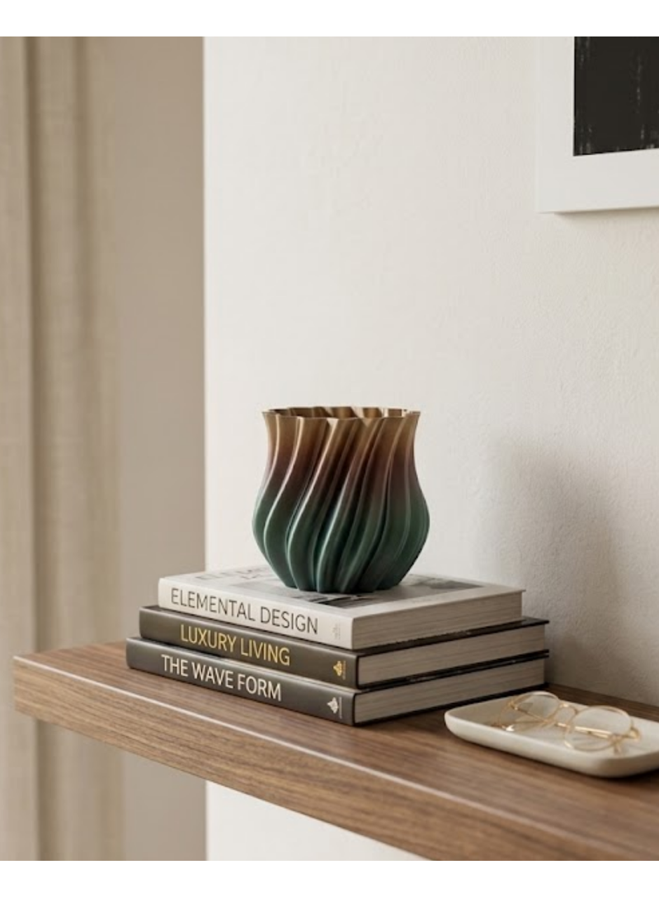 Koyu Metalik Kıvrımlı 3D Vazo Minimal Lüks Ev Ofis Dekoru