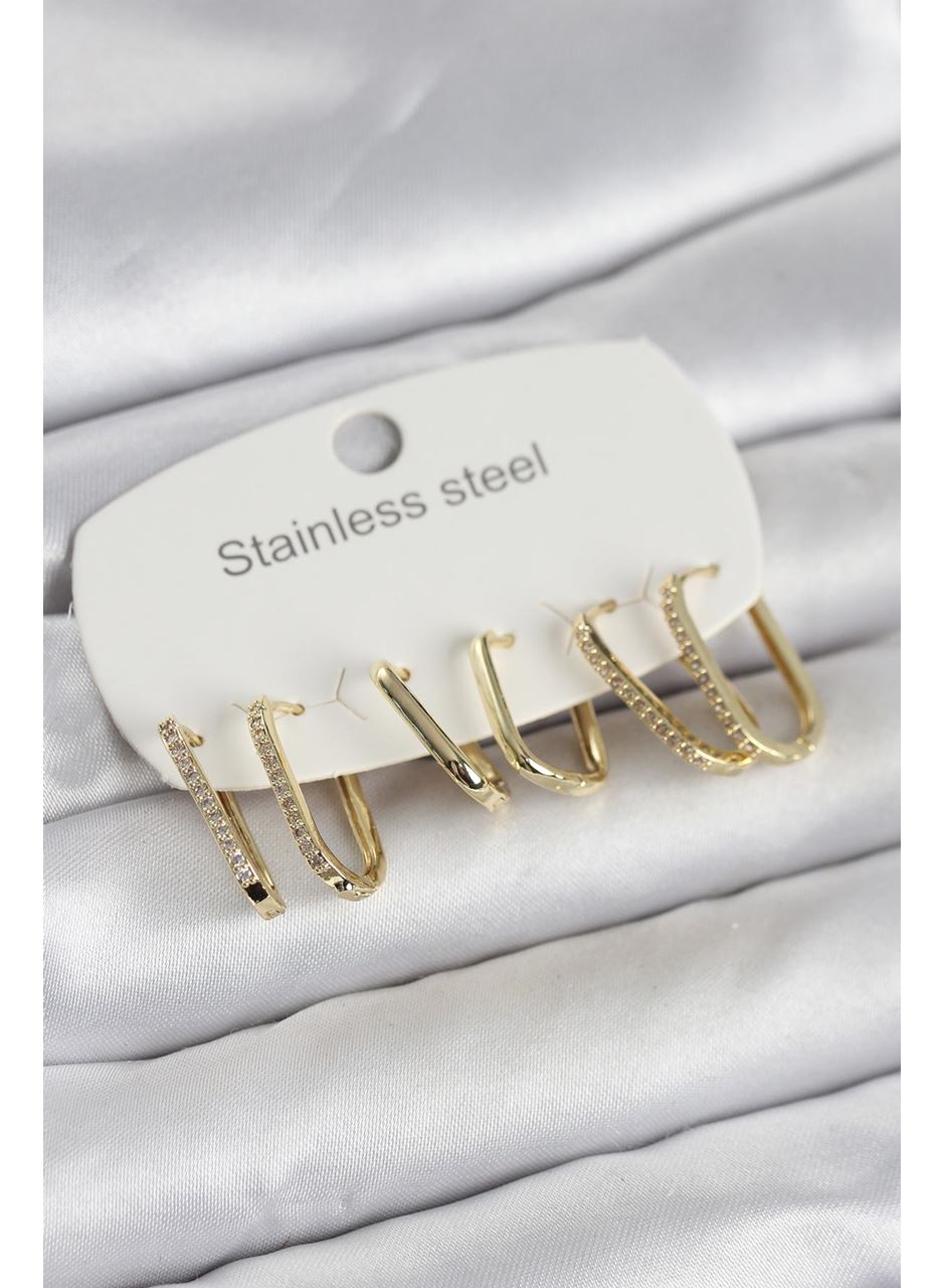 316L Çelik Gold Renk 6'lı Set Geometrik Model Kadın Küpe