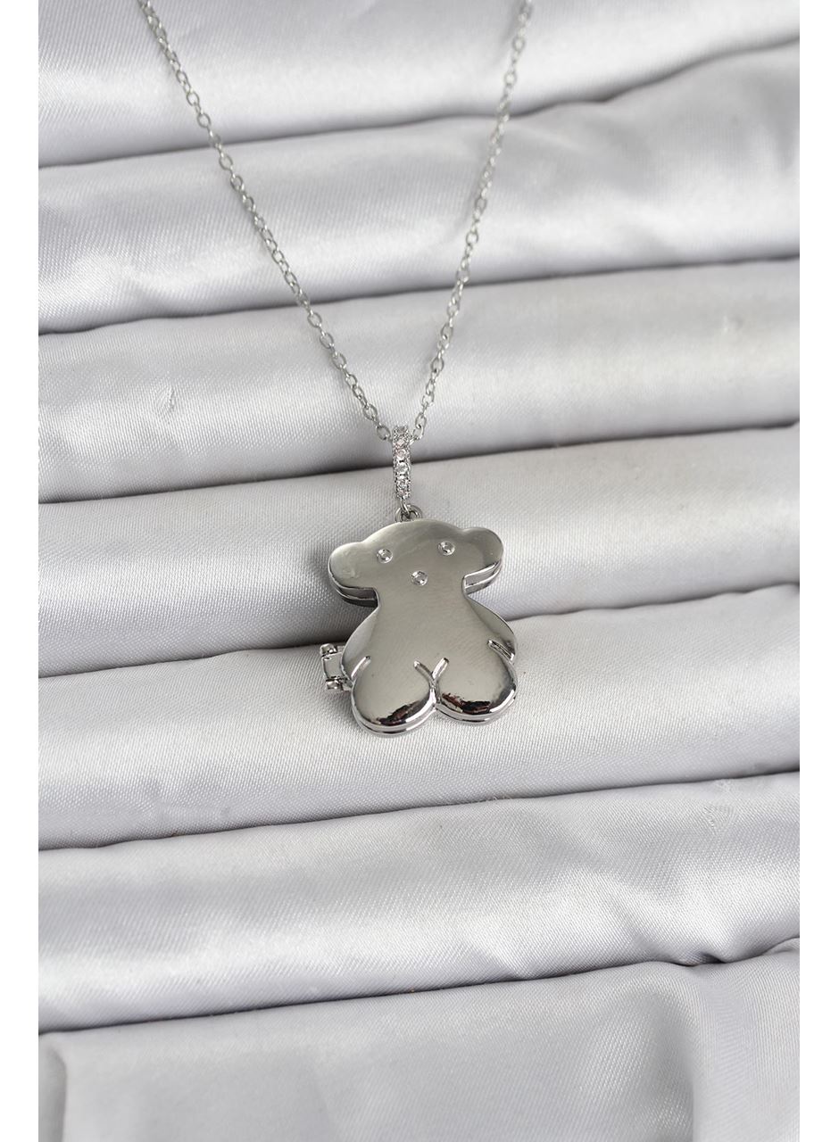 316L Çelik Zincir Gümüş Renk Ayıcık Model Açılabilir Kadın Kolye