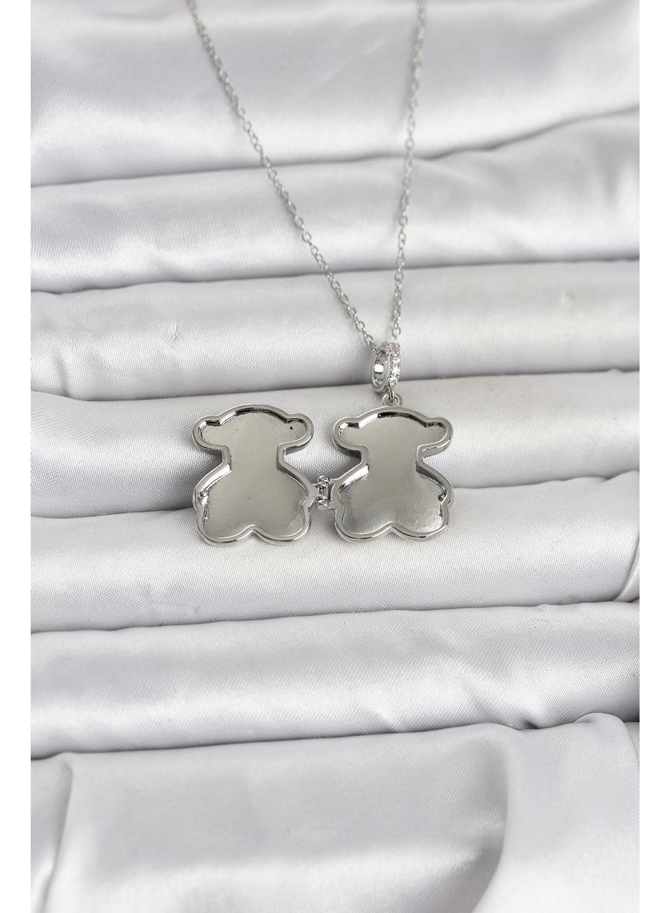 316L Çelik Zincir Gümüş Renk Ayıcık Model Açılabilir Kadın Kolye