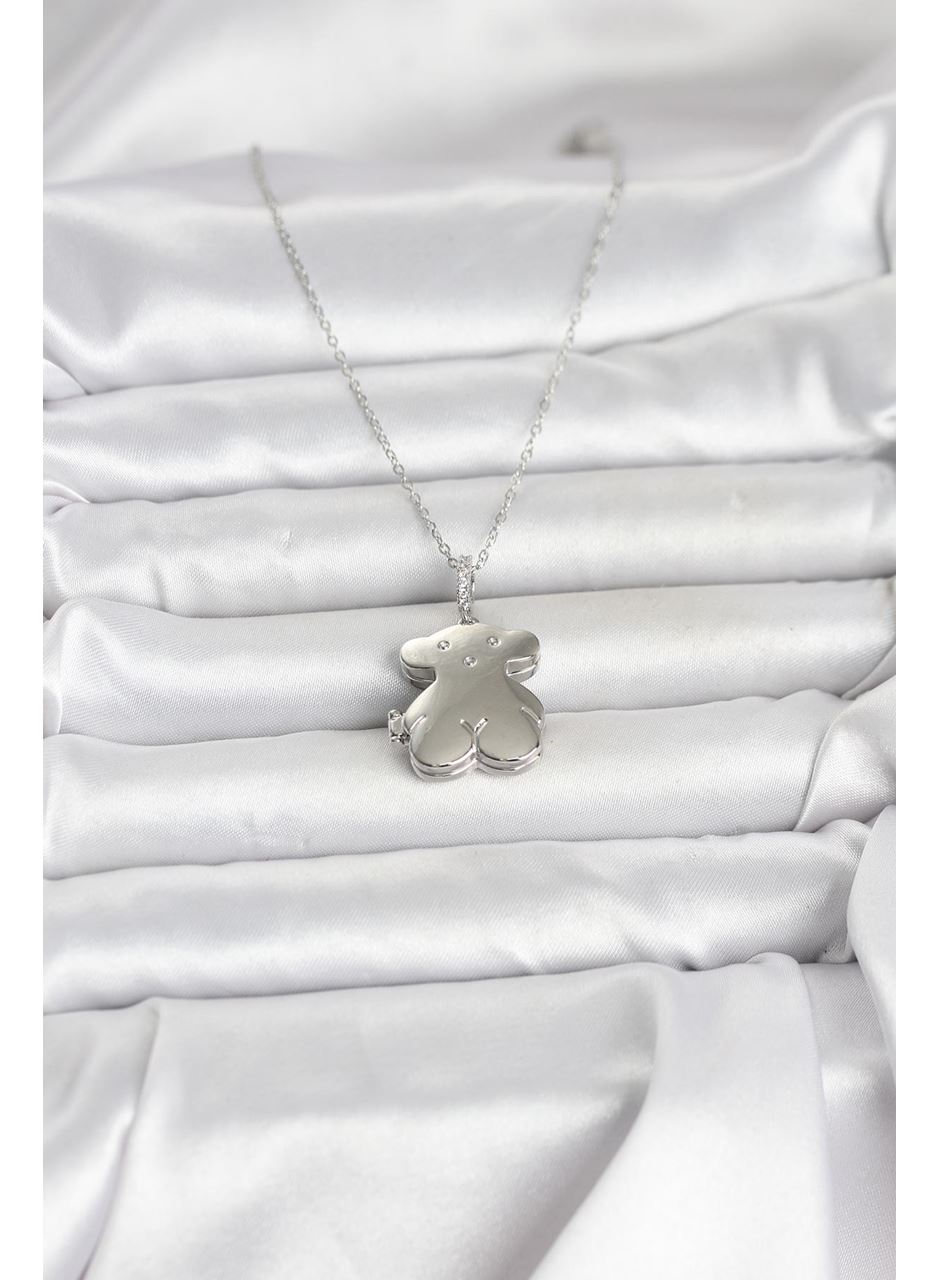 316L Çelik Zincir Gümüş Renk Ayıcık Model Açılabilir Kadın Kolye