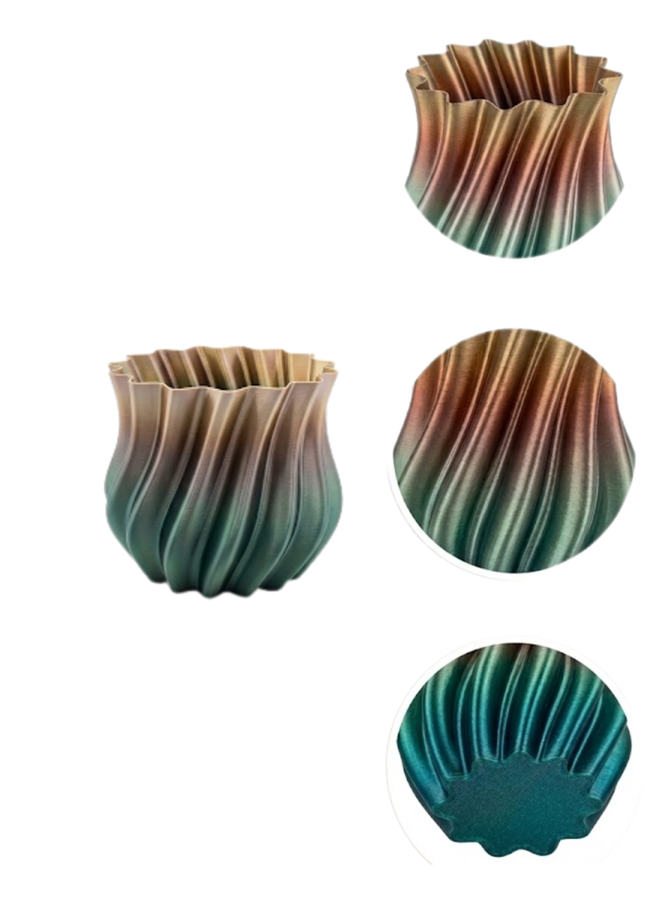 3D Kıvrımlı Siyah Metalik Vazo Modern Dekoratif Şık Ev Aksesuarı