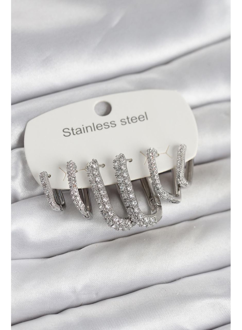 316L Çelik Gold Renk 6'lı Set Zirkon Taşlı Kadın Küpe