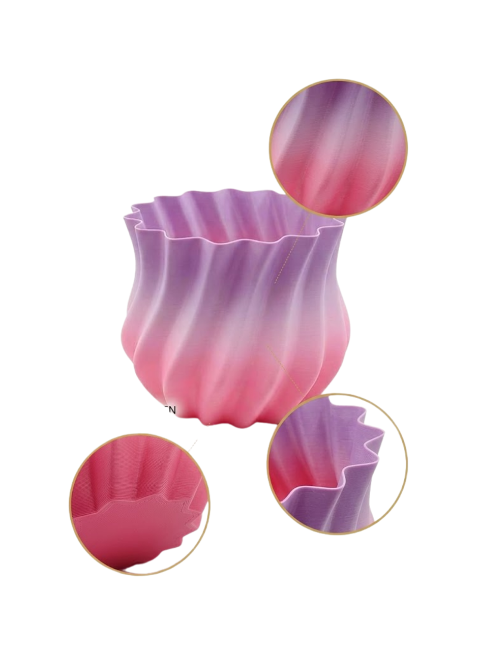 Pembe Lila Degrade Kıvrımlı 3D Vazo Estetik Ev Ofis Dekoru