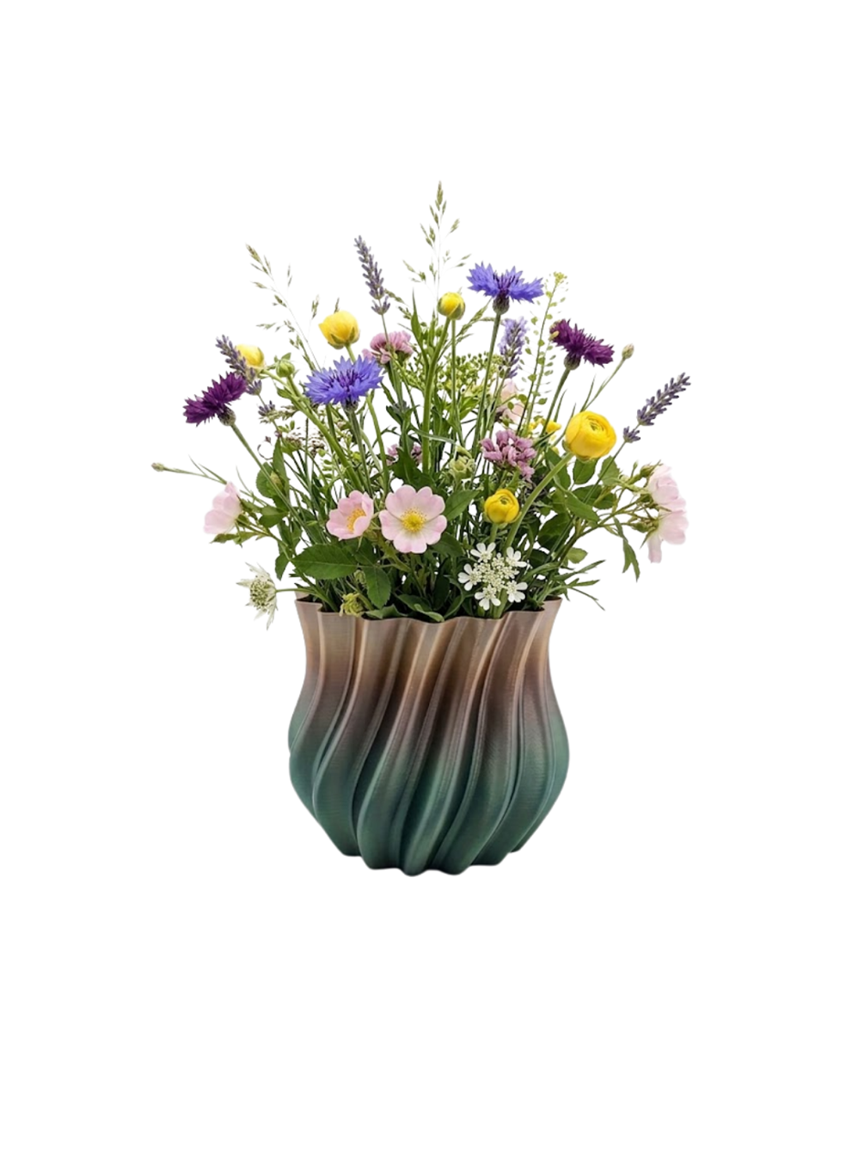 3D Kıvrımlı Siyah Metalik Vazo Modern Dekoratif Şık Ev Aksesuarı