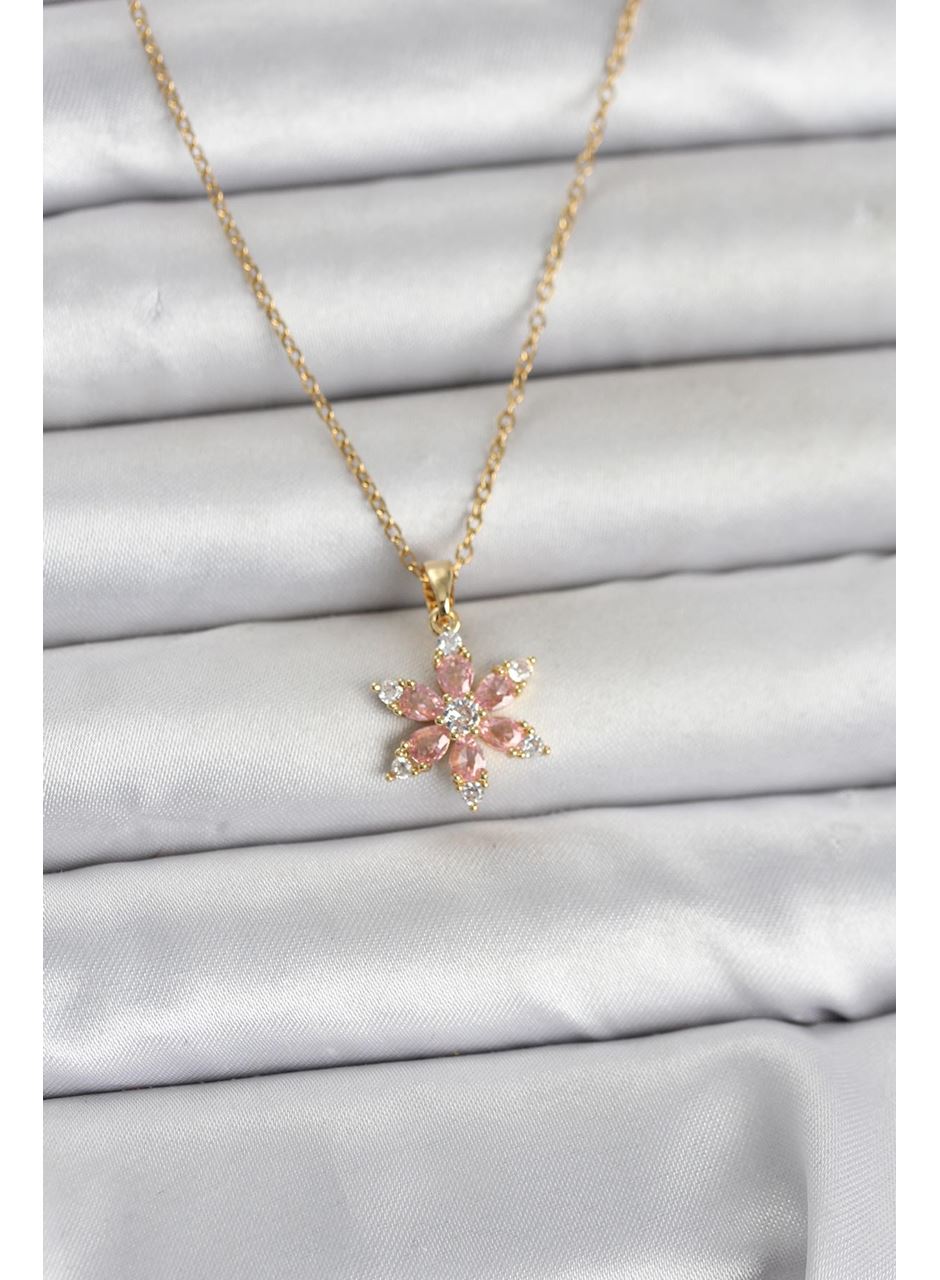 316L Çelik Zincir Gold Renk Pembe Lotus Model Kadın Kolye