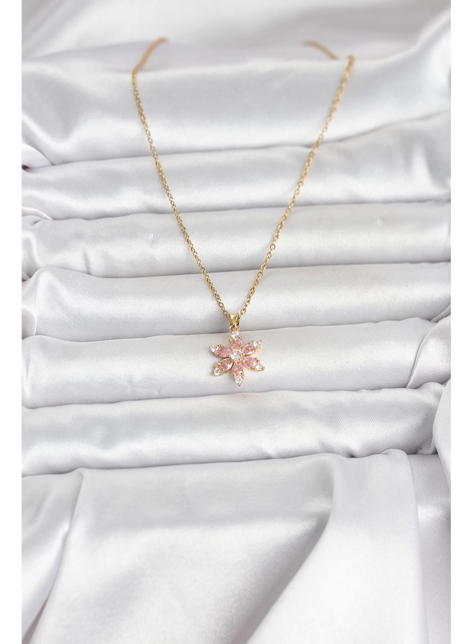 316L Çelik Zincir Gold Renk Pembe Lotus Model Kadın Kolye