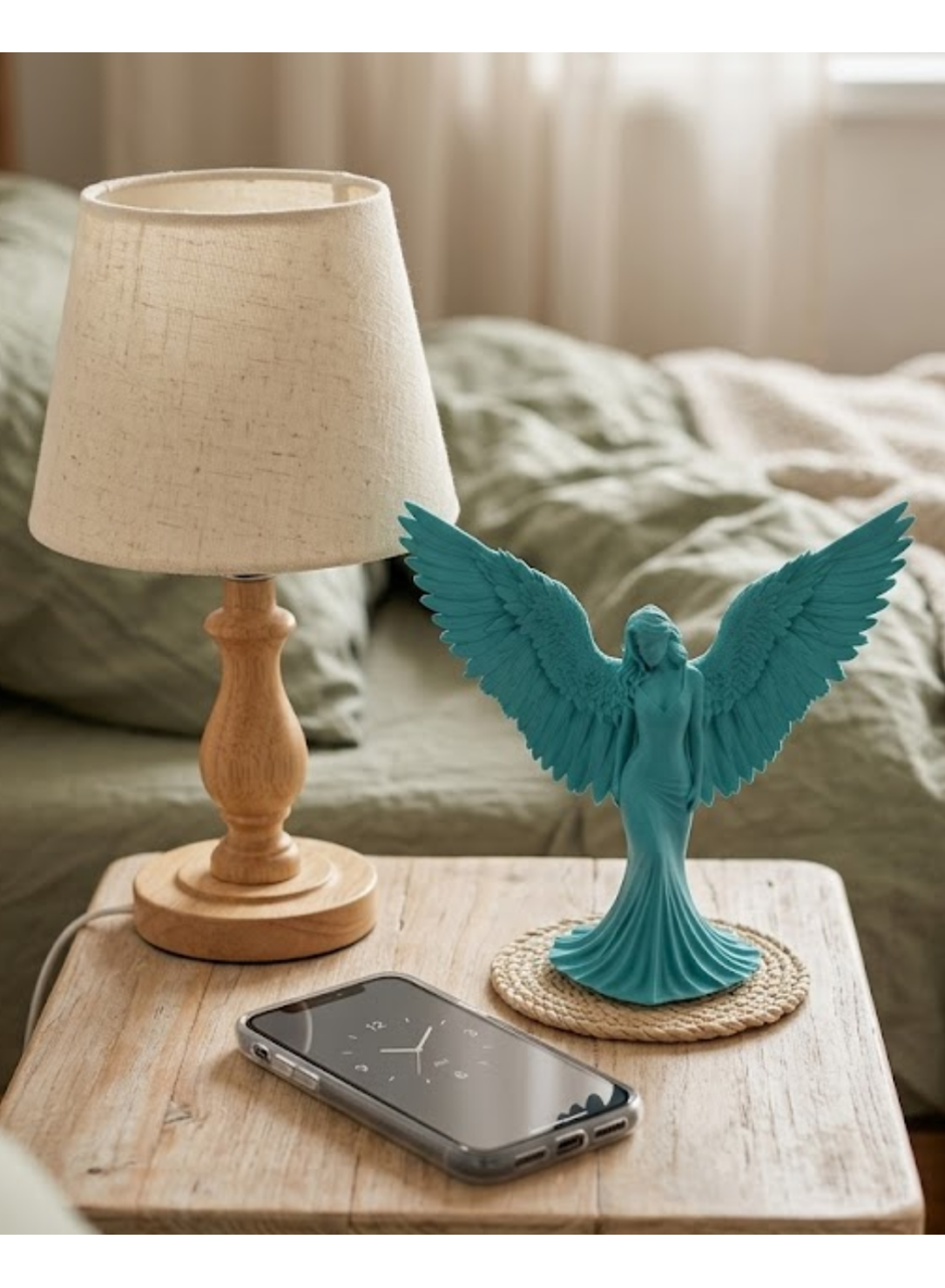 Turkuaz Melek Biblo 3D Dekoratif Angel Figür Küçük Boy Ev Aksesuarı
