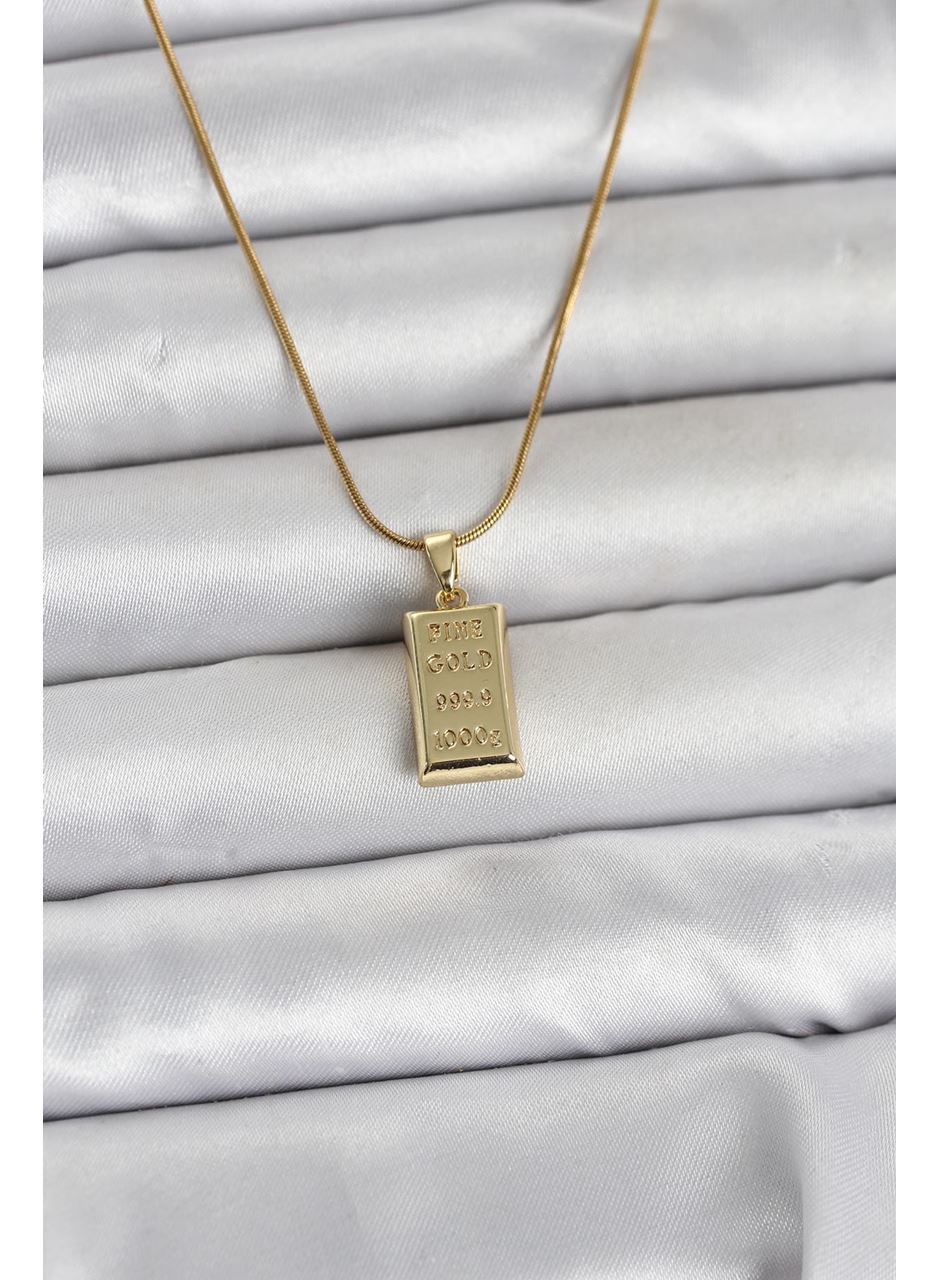 316L Çelik Zincir Gold Renk Külçe Altın Model Kadın Kolye