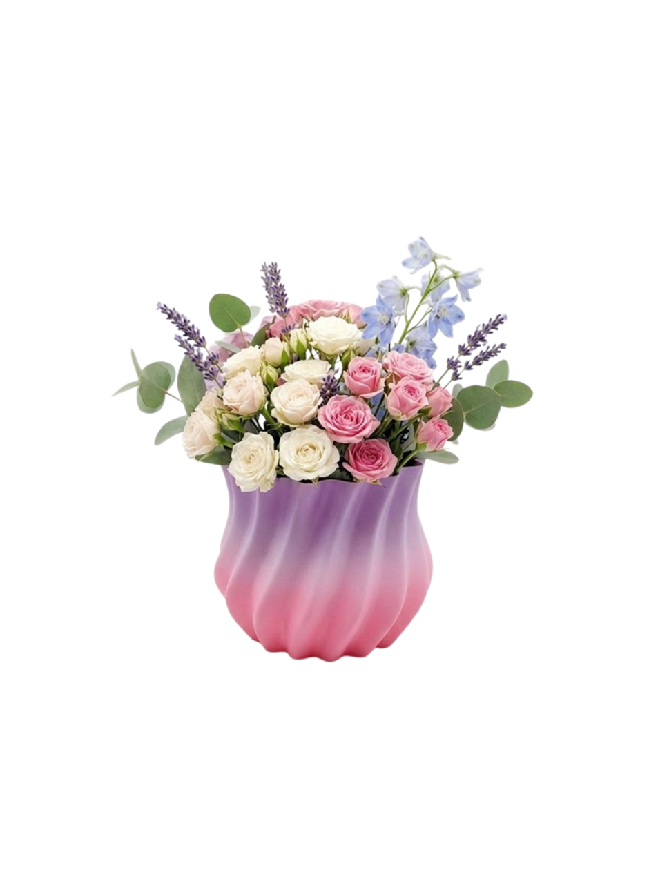 3D Kıvrımlı Pembe Lila Vazo Modern Dekoratif Şık Ev Aksesuarı