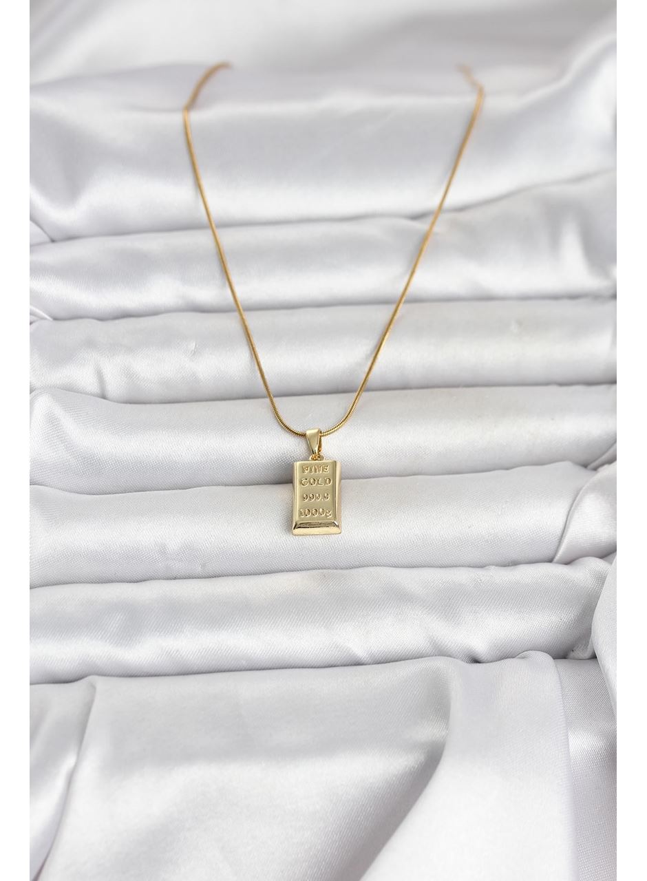 316L Çelik Zincir Gold Renk Külçe Altın Model Kadın Kolye