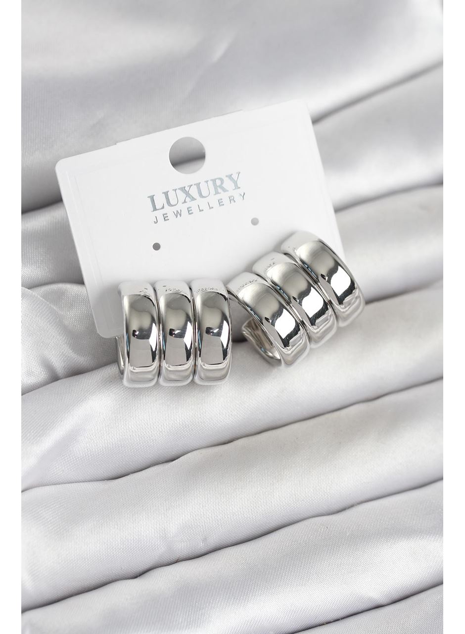 Pirinç Gümüş Renk Üçlü Görünüm Kadın Küpe