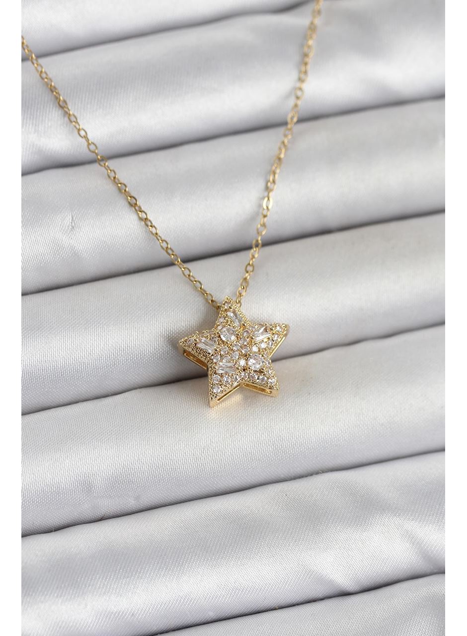 316L Çelik Zincir Gold Renk Zirkon Taşlı Yıldız Model Kadın Kolye