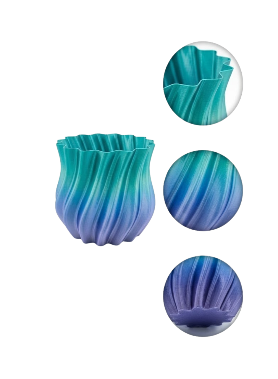 Mavi Degrade Kıvrımlı 3D Vazo Minimal Modern Ev Dekoru