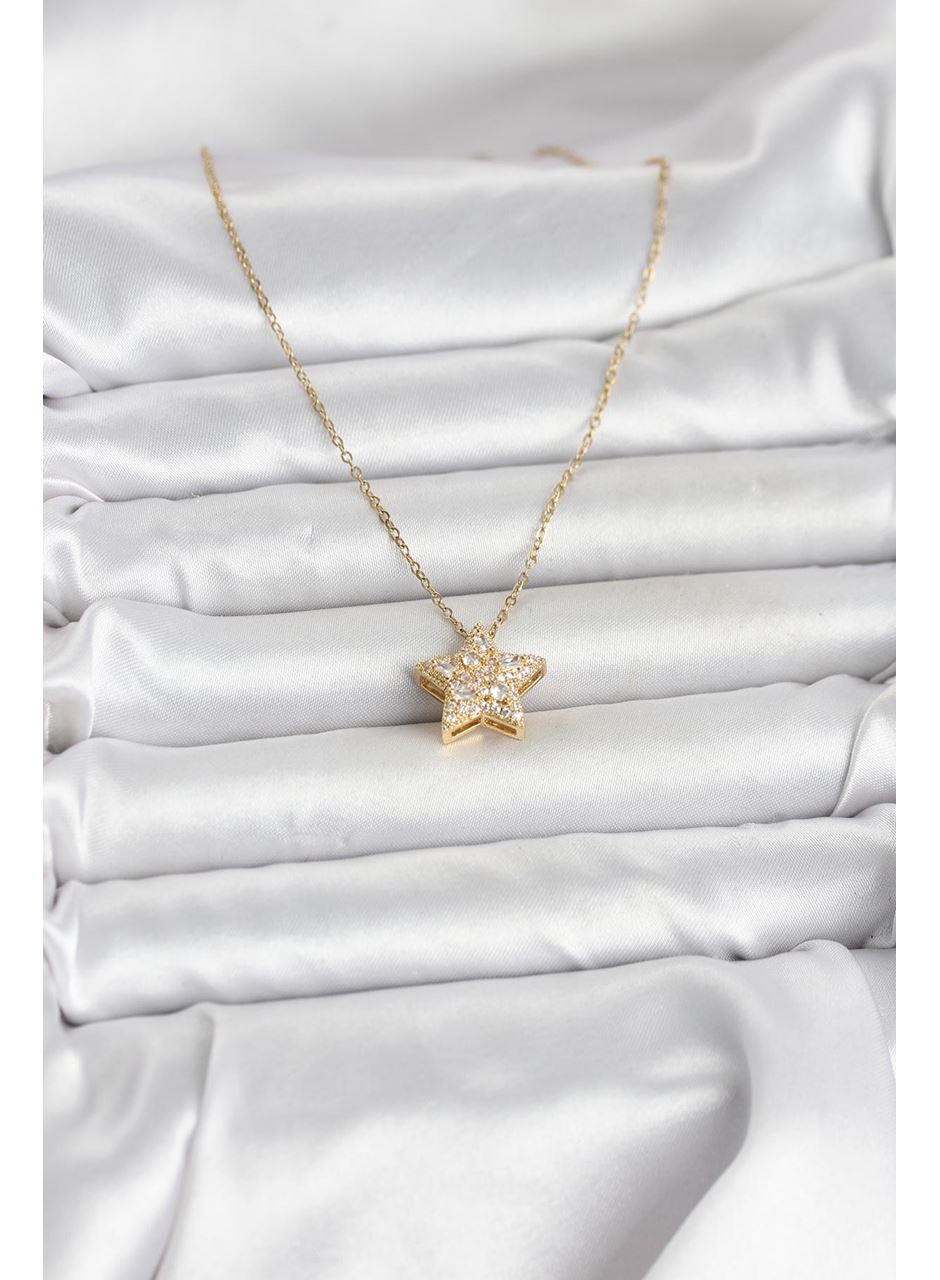 316L Çelik Zincir Gold Renk Zirkon Taşlı Yıldız Model Kadın Kolye