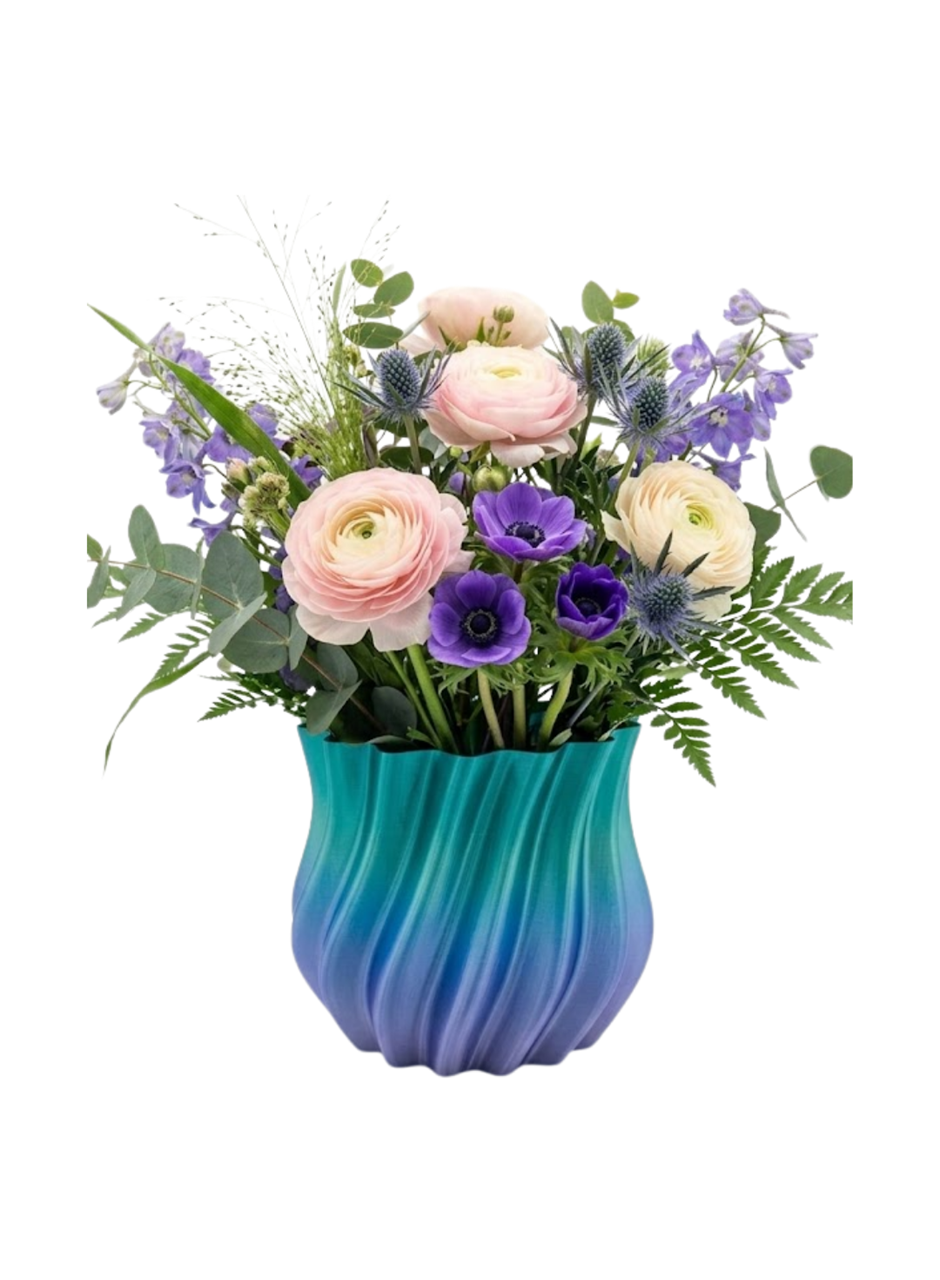 Mavi Degrade Kıvrımlı 3D Vazo Minimal Modern Ev Dekoru