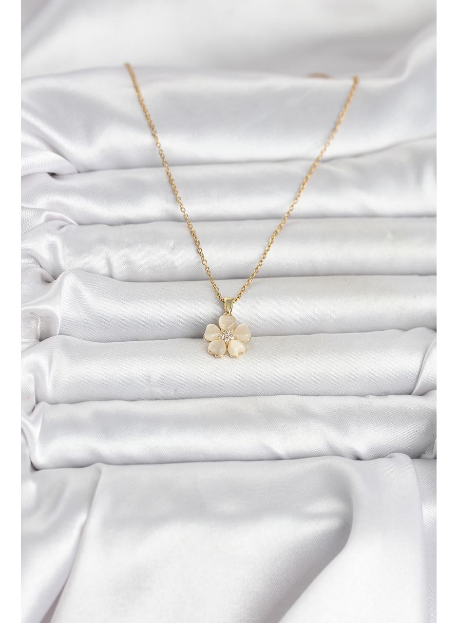 316L Çelik Zincir Gold Renk Yonca Model Kadın Kolye