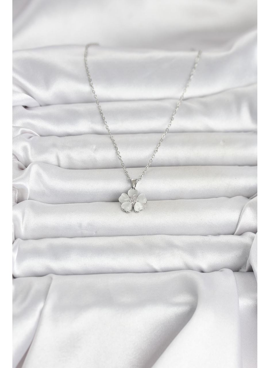 316L Çelik Zincir Gümüş Renk Yonca Model Kadın Kolye