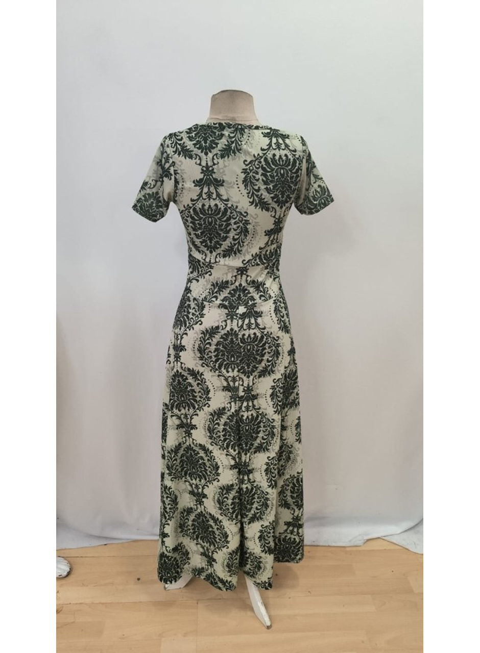 Kadın Kısa Kollu Bisiklet Yaka Puantiyeli Maksi örme Krep Elbise