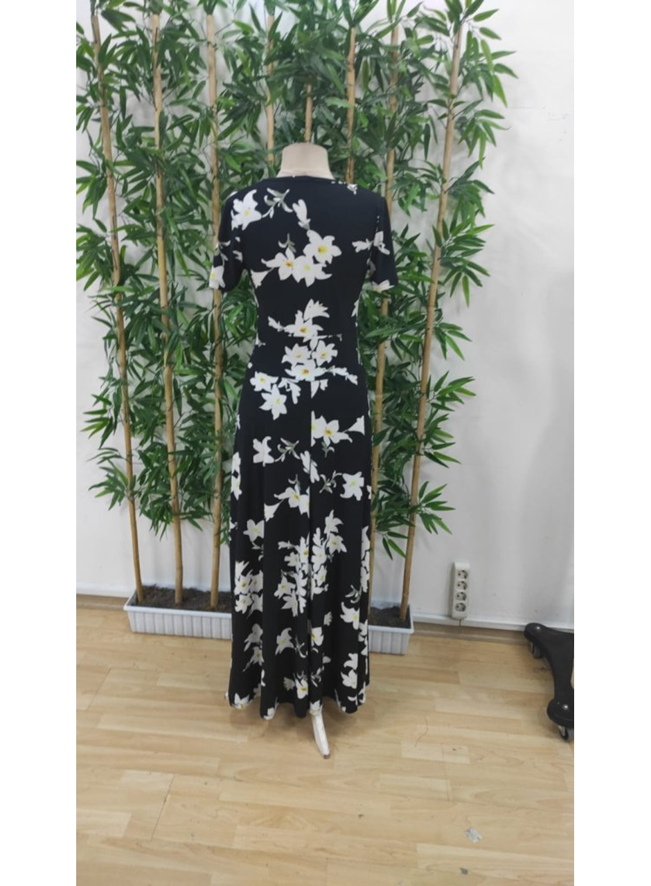 Kadın Kısa Kollu Bisiklet Yaka Puantiyeli Maksi örme Krep Elbise