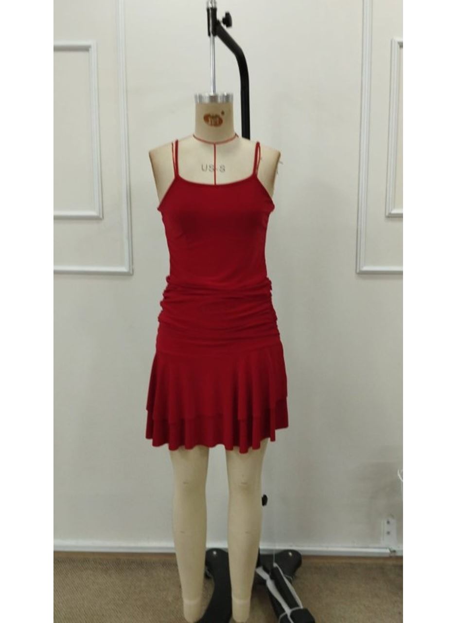 Kadın Ip Askılı Yuvarlak Yaka Büzgülü Kısa Sandy Elbise