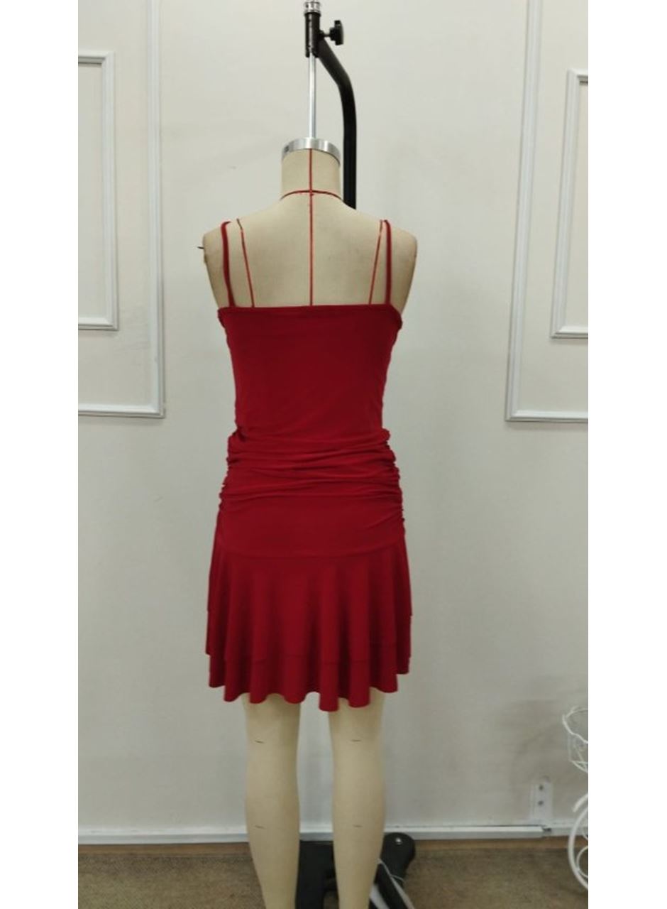 Kadın Ip Askılı Yuvarlak Yaka Büzgülü Kısa Sandy Elbise