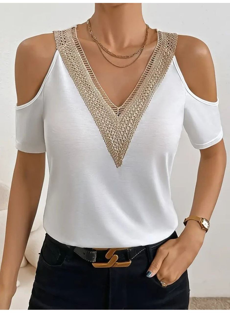 Kadın Omuzlardan Açık V Yakalı Viskon Bluz