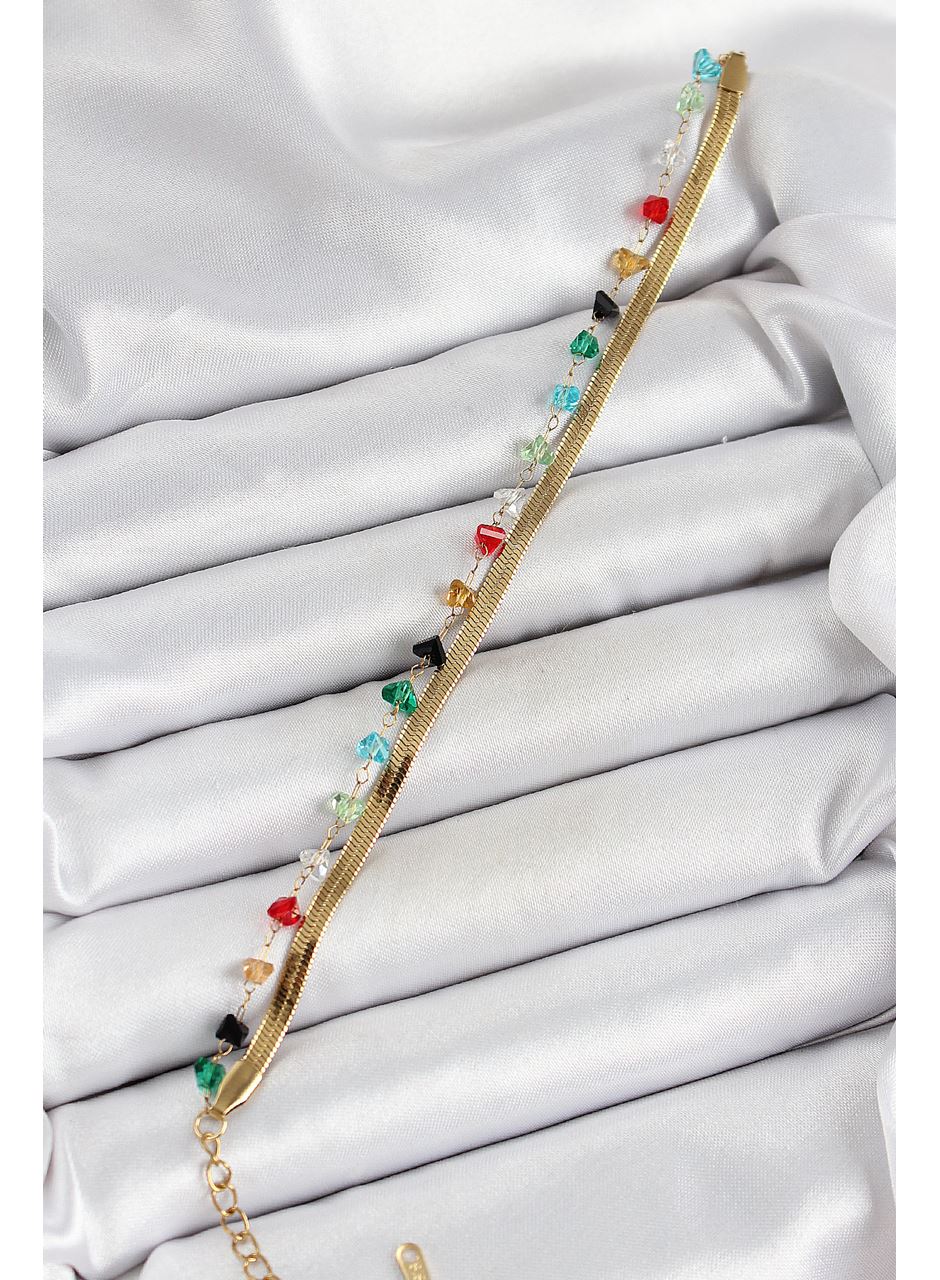 316L Çelik Gold Renk Kristal Karışık Renkli Taşlı 2'li Kadın Bileklik