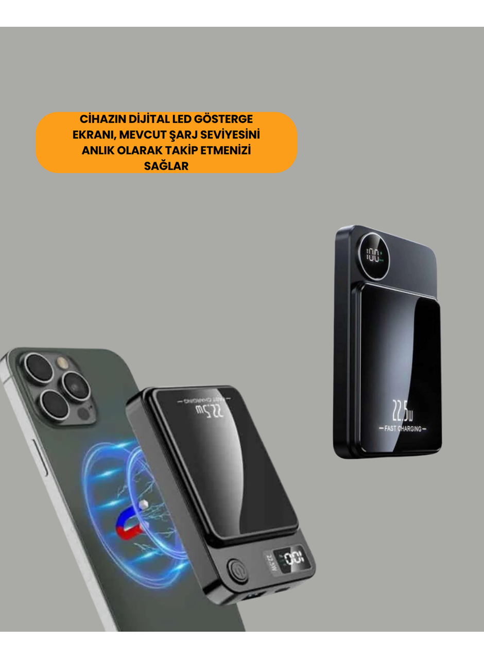 10000mAh Kapasiteli Manyetik USB-C ve Kablosuz Powerbank W09