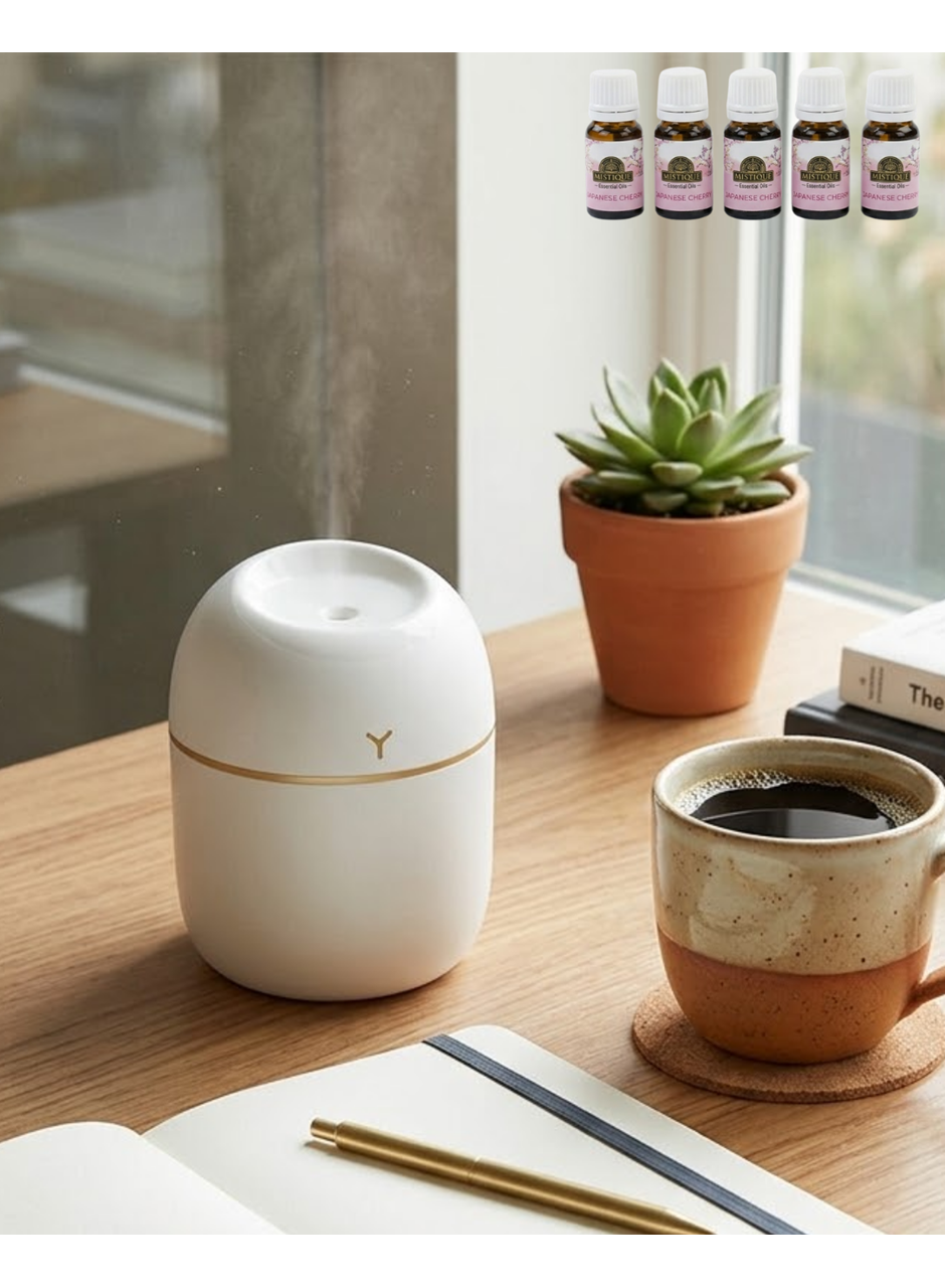 Taşınabilir Mini Nemlendirici 5 Esans Hediyeli Sessiz LED Işıklı Difüzör