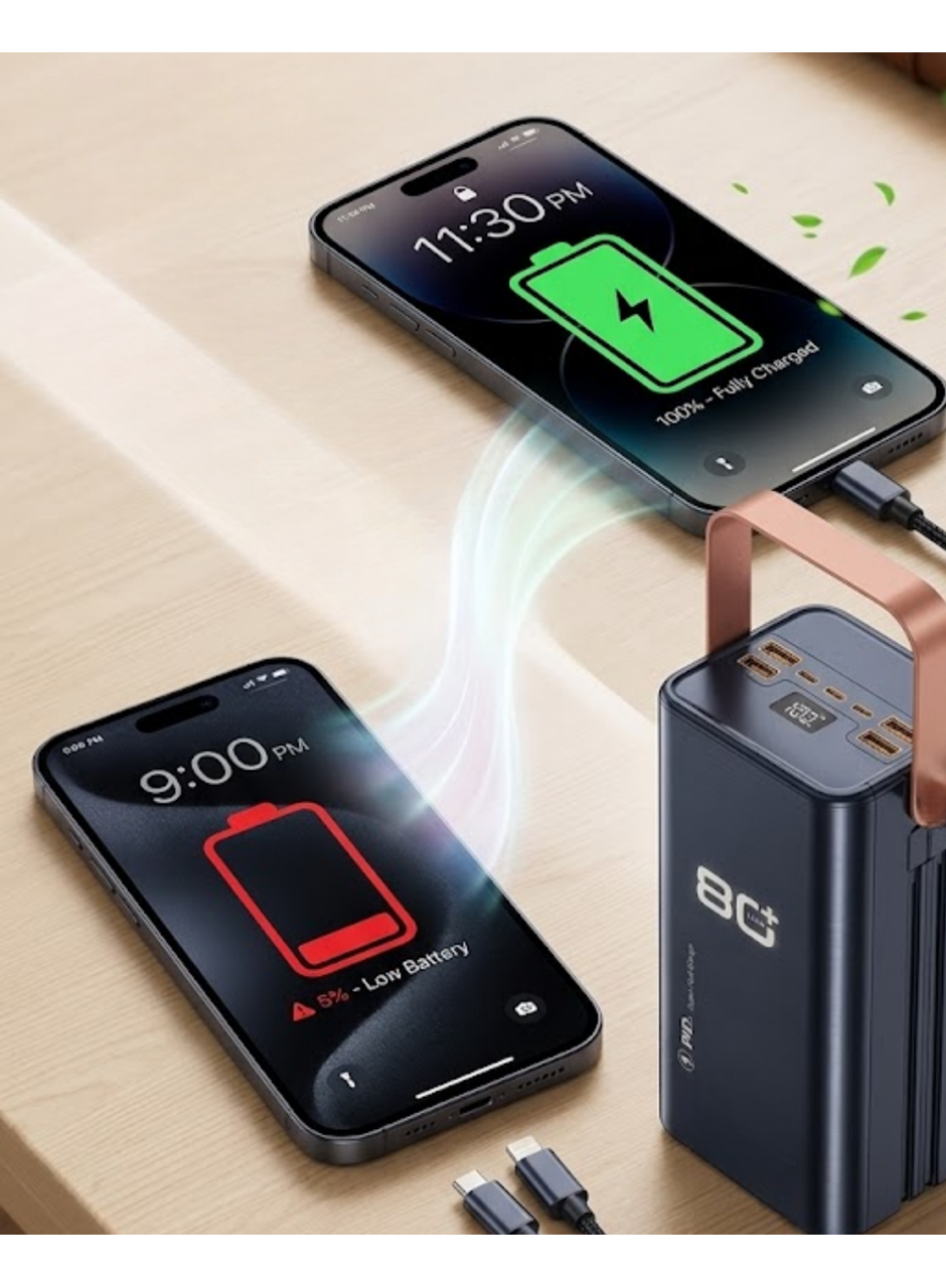 Ultra Güçlü Powerbank 80000 mAh Çoklu Cihaz Şarj Destekli LED Ekranlı Taşınabilir Batarya