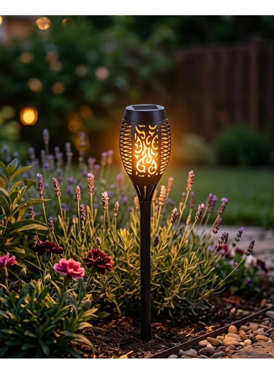 Güneş Enerjili Alev Görünümlü Bahçe Lambası Sensörlü LED Dış Mekan Dekoratif Aydınlatma