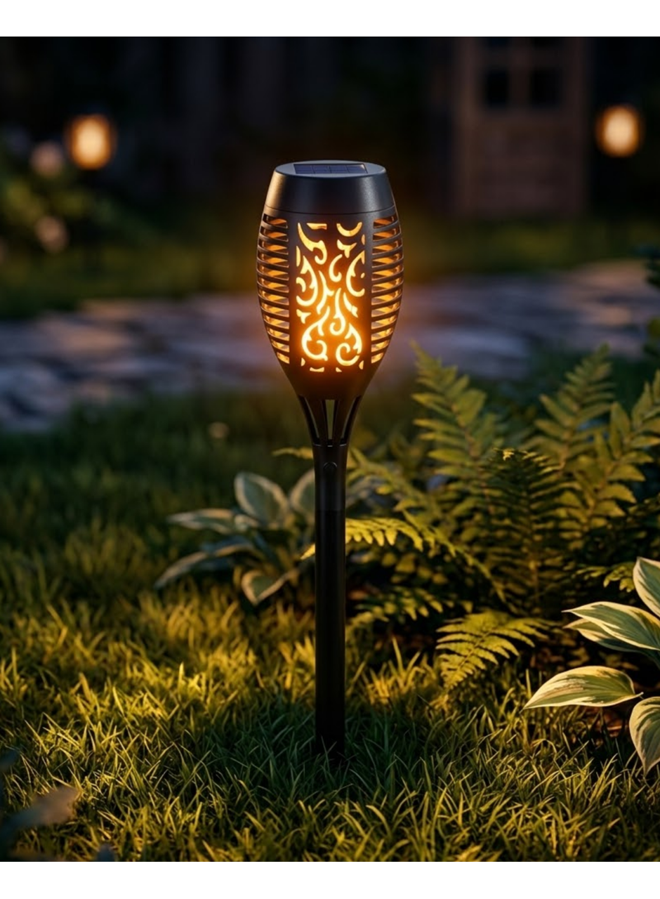 Solar Alev Efektli Bahçe Lambası Otomatik Işık Sensörlü Suya Dayanıklı Dekoratif Aydınlatma