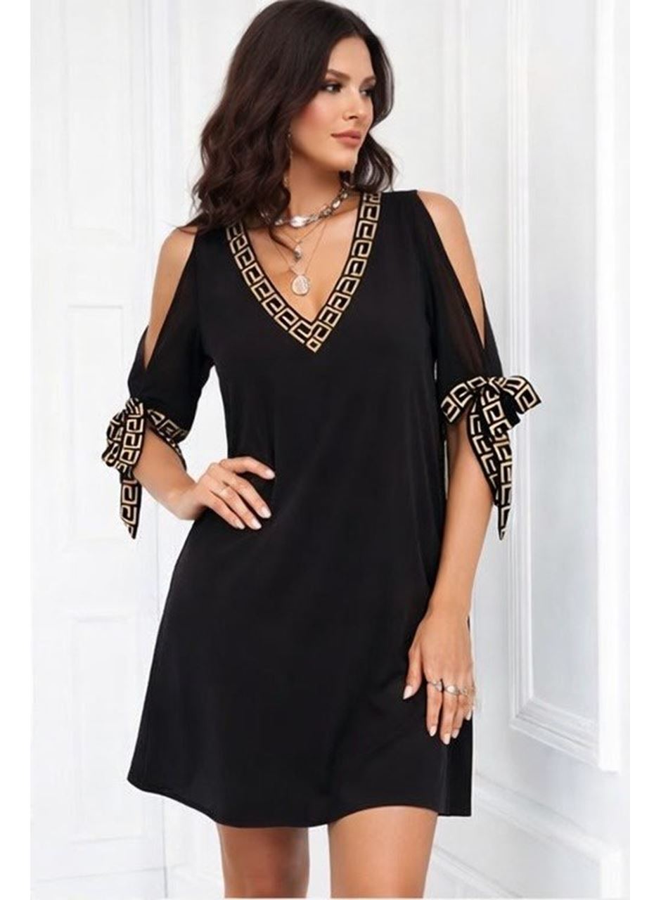 Kadın Kısa Kollu V Yakalı Kısa Sandy Elbise