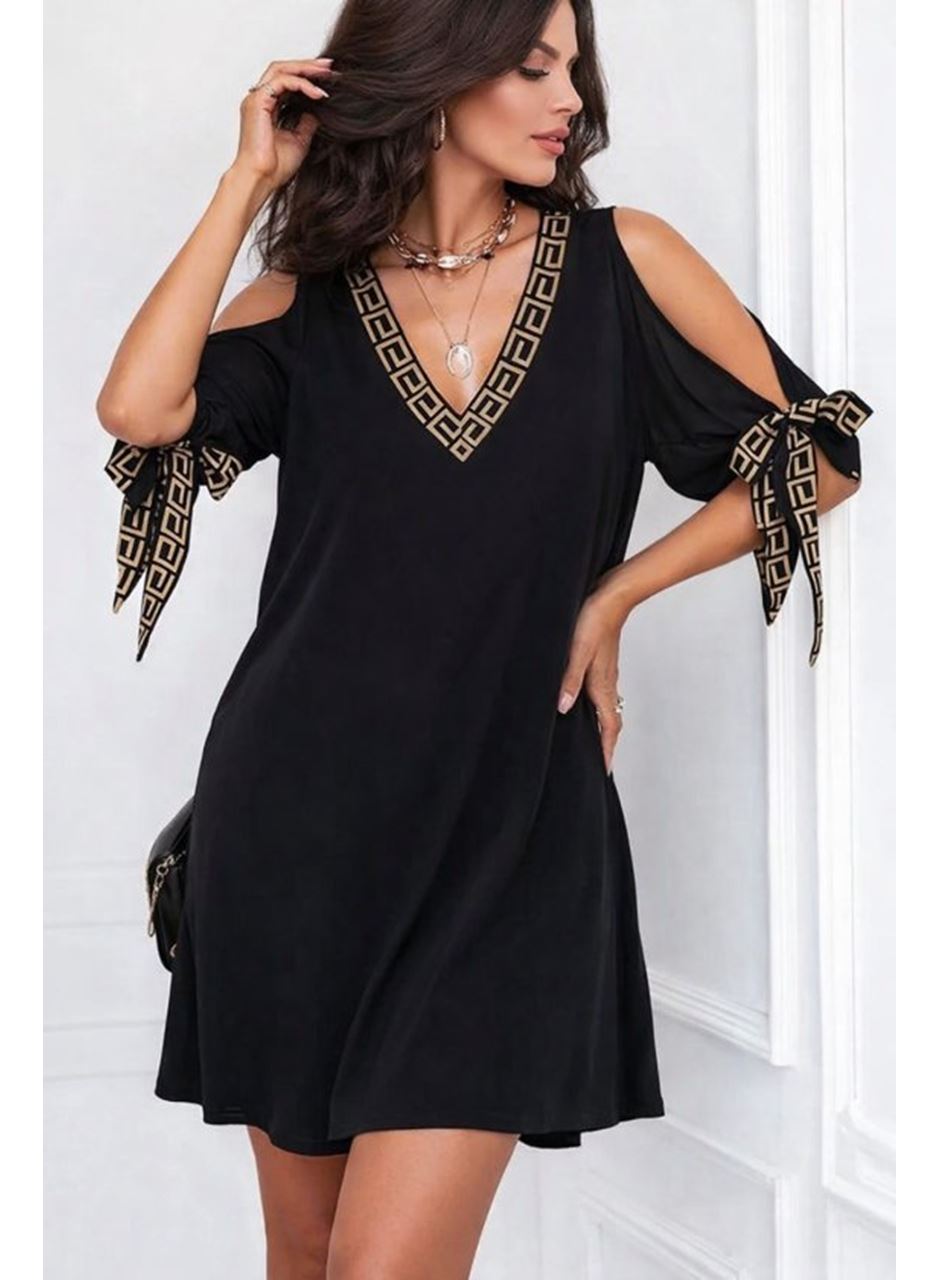 Kadın Kısa Kollu V Yakalı Kısa Sandy Elbise